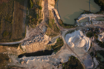Fototapeta premium Aerial view of a gravel and sand quarry 