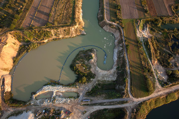 Aerial view of a gravel and sand quarry

