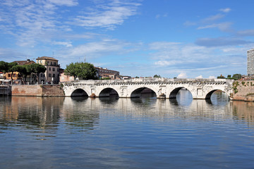 Fototapeta na wymiar old stone Tiberius bridge Rimini Italy