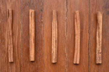 Cinnamon sticks on wooden background