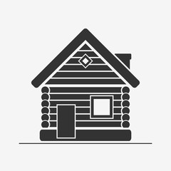 Wooden house icon. Timbered and wood home sign. Rural or country home sign. Vector isolated illustration.