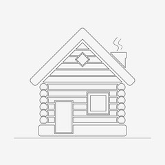 Wooden house contour icon. Timbered and wood home outline sign. Children coloring page. Rural or country home sign. Vector isolated illustration.