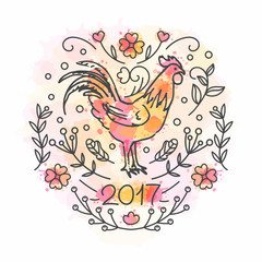 Hand Drawn Rooster. 2017 Chinese New Year of the Cock.