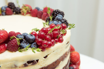 Cake with fresh berries. Close-up. Selective focus