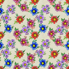 Seamless pattern with colorful flowers