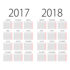2017 and 2018 years Portuguese vector calendar.