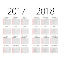 Abstract 2017 and 2018 vector calendar with Sunday the first day of week