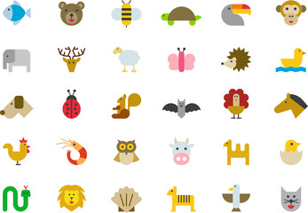 ANIMALS colored flat icons