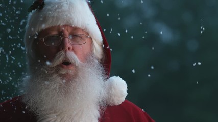 Santa Claus laughing with snow in slow motion, Phantom Flex 4K