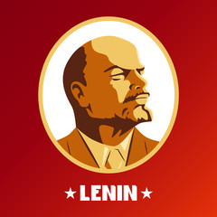 Portrait of Vladimir Lenin. Poster stylized Soviet-style. 