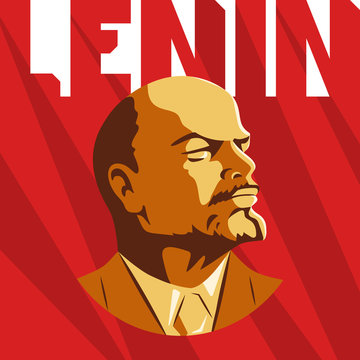 Portrait of Vladimir Lenin. Poster stylized Soviet-style. The leader of USSR.