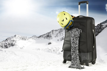 suitcase and winter landscape 
