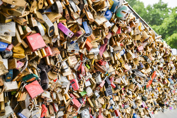 Love locks on Pont des Arts, Paris, France.