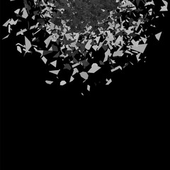 Vector Explosion Cloud of Grey Pieces on Black Background. Sharp Particles Randomly Fly in the Air.