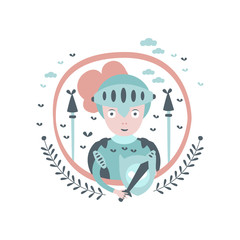Obraz na płótnie Canvas Knight Fairy Tale Character Girly Sticker In Round Frame