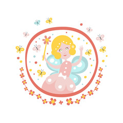 Fairy Godmother  Tale Character Girly Sticker In Round Frame