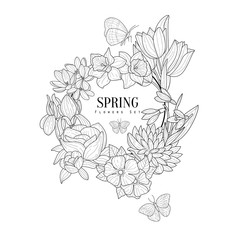 Wrath Of Spring Flowers Hand Drawn Realistic Sketch