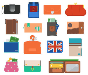 Open purse wallet vector set.