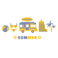 Summer Traveling Symbols Set By Five In Line