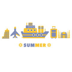 Obraz premium Summer Cruise In Europe Symbols Set By Five In Line