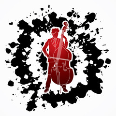 Double bass player designed on splatter ink background graphic vector.