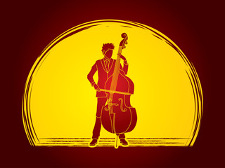 Double bass player designed on moonlight background graphic vector.