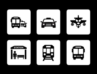 set of black transport icons
