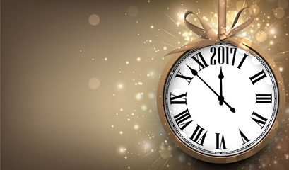 Naklejka na ściany i meble 2017 New Year background with clock.