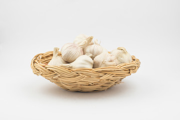 Garlic in wood basket