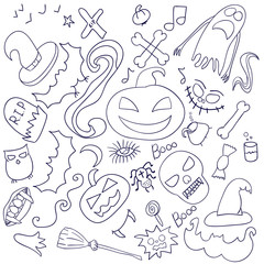 Fototapeta premium Set of Halloween. Doodle. Hand drawing. Lovely. Celebration. All Saints' Day. For your design