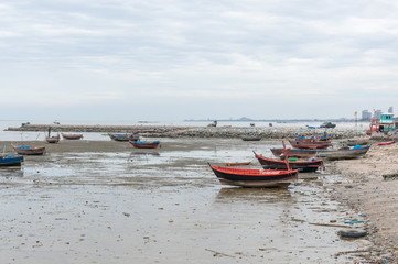 Fototapeta premium Small fishing boat at seaside of Bangpra, Chonburi province,thailand