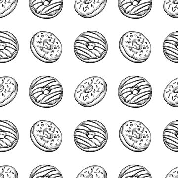 Seamless pattern with donuts.