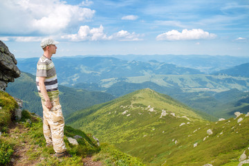 Hiker enjoying view of mountains