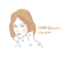 Beautiful girl, fashion illustration/ Attractive young woman in an autumn coat with a collar