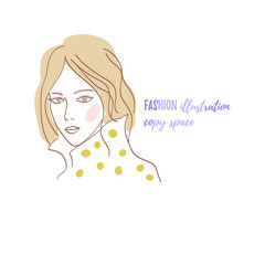 Beautiful girl, fashion illustration/ Attractive young woman in an autumn coat with a collar