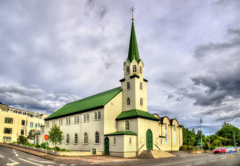 Fototapeta na wymiar The Frikirkjann Church in Reykjavik - Iceland