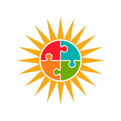 Sun Puzzle Autism Logo Vector Concept.