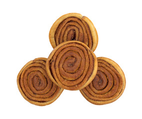 Pecan sweet rolls on a white background top view.