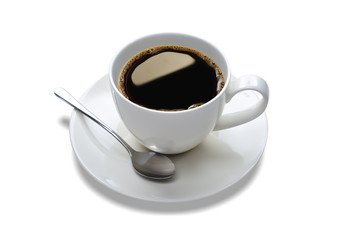 Top view of a cup of coffee, isolate on white