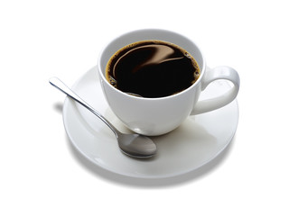 Top view of a cup of coffee, isolate on white