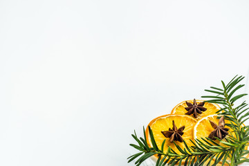 Dry orange slices on white background