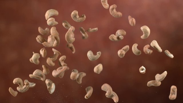 Cashew nuts flying in slow motion, shot on Phantom Flex 4K