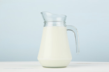 Dairy products. Assortment of fresh milk on white table with col