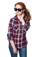Naklejka premium Beautiful girl in sunglasses looking