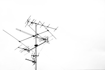 black and white old TV antenna isolated on white background