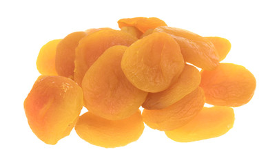 Dried apricots on a white background.
