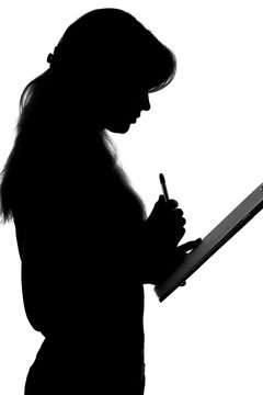 silhouette of a young woman thinking whether to accept the offer and  whether to sign a document Stock Photo | Adobe Stock