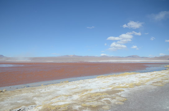 Wide empty Altiplano and lagoon