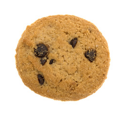 Vanilla chocolate chip crunchy cookie isolated on a white background.