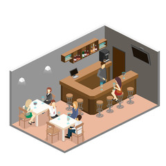 Isometric 3D flat interior of bar or pub.